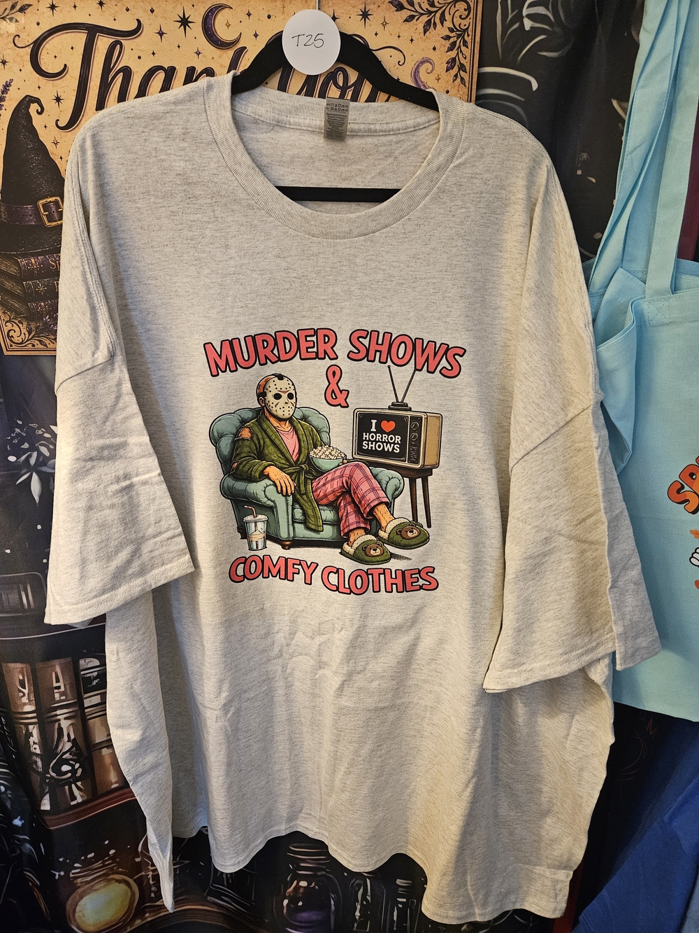 Gildan Unisex Light Gray "Murder Shows & Comfy Clothes" Graphic Tee
